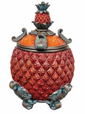 Vintage Pineapple Lidded Jar Trinket Candy Box Faux Bronze Red Brown FLAW